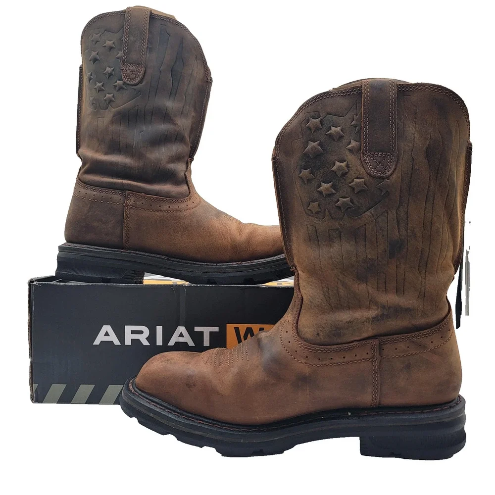 Ariat Men’s Brown Work Boots - Sierra Pull-On Steel Toe